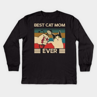 Vintage Best Cat Mom Ever CNA Nurse Mothers Gift Kids Long Sleeve T-Shirt